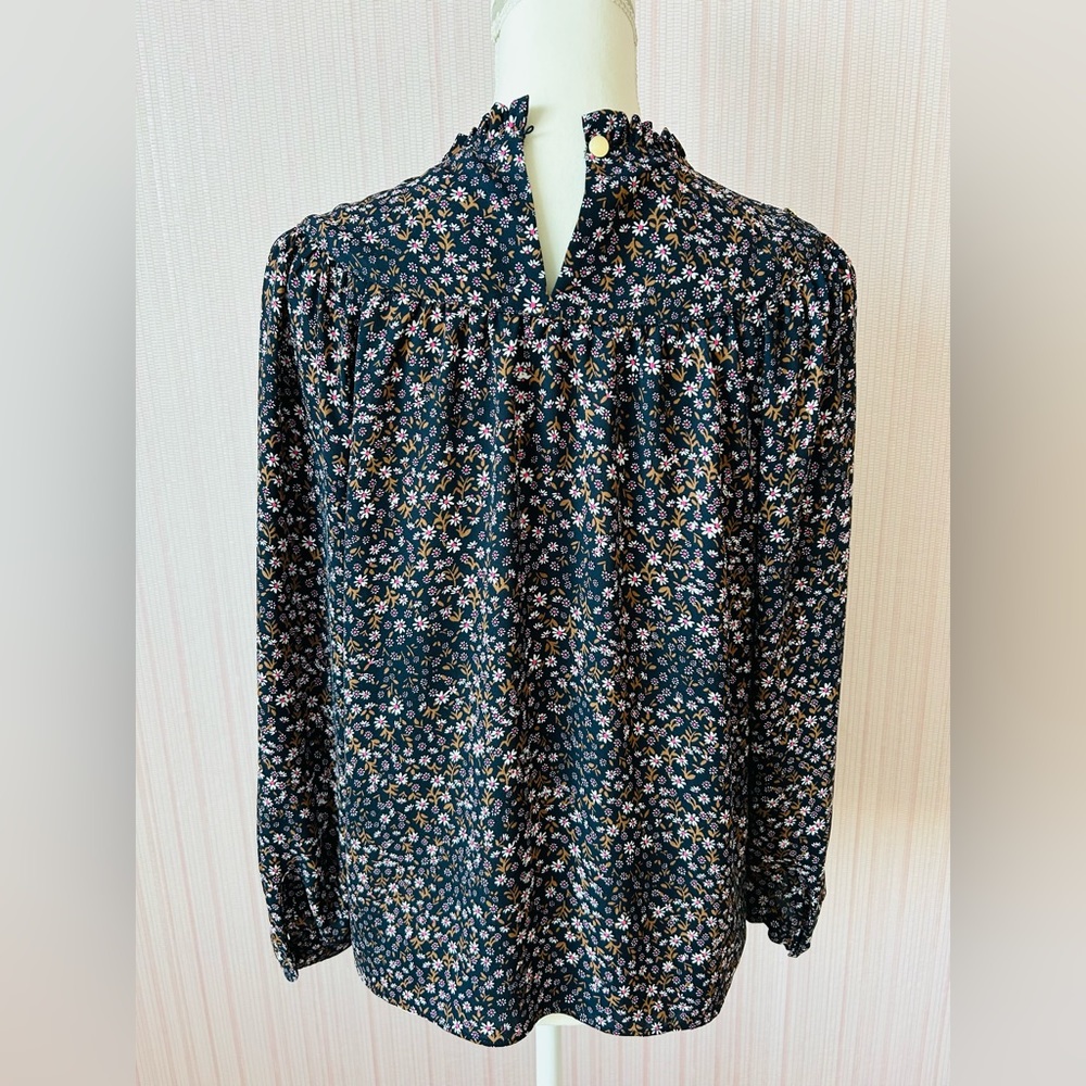 Loft Floral Ruffle Neck Bib Blouse - Picture 8 of 9